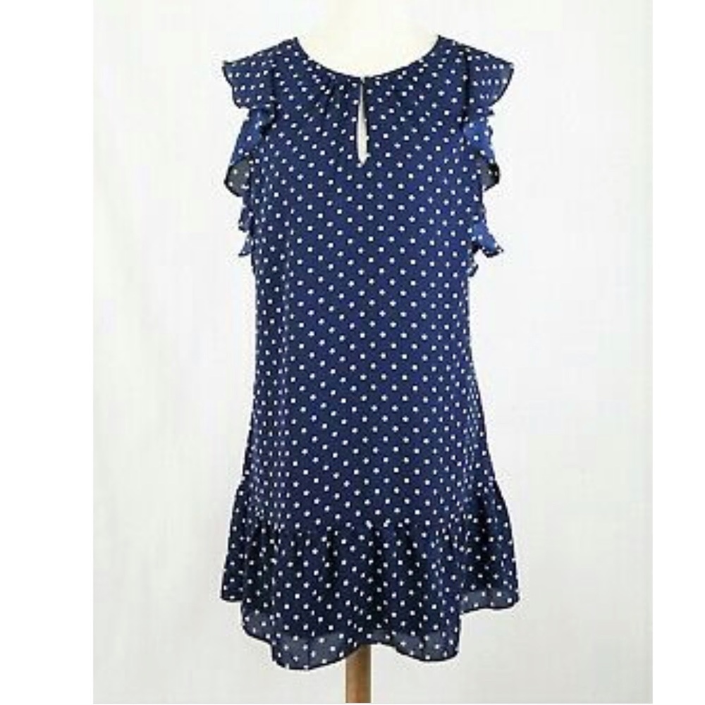 J. Crew Navy Blue Polka Dot Ruffle Dress